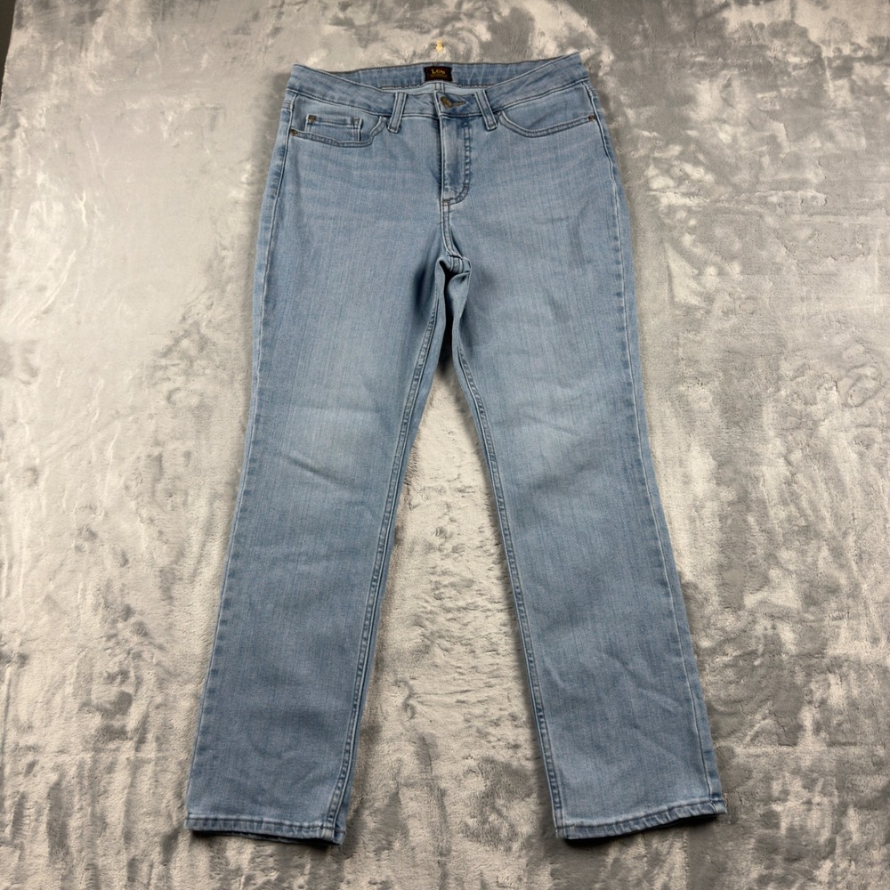 Lee Womens Light Wash Straight Leg Mid Rise Denim Jeans Blue